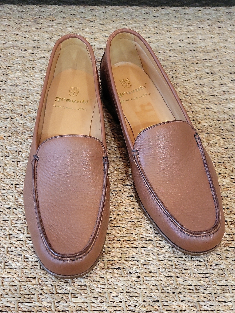 Gravati Hand-made In Italy Brown Pebbled Leather Loafers. Size 10.5